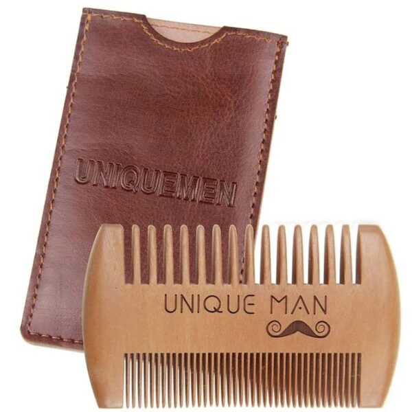 Peigne à Barbe en Bois avec Etui en Cuir